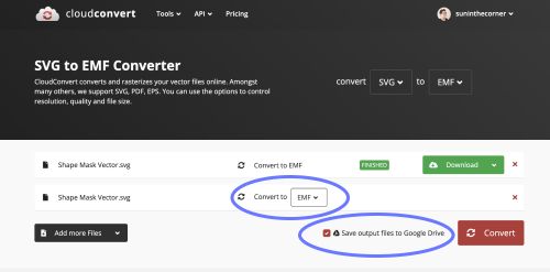 Cloud convert screenshot showing save to google drive